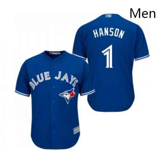 Mens Toronto Blue Jays 1 Alen Hanson Replica Blue Alternate Baseball Jersey